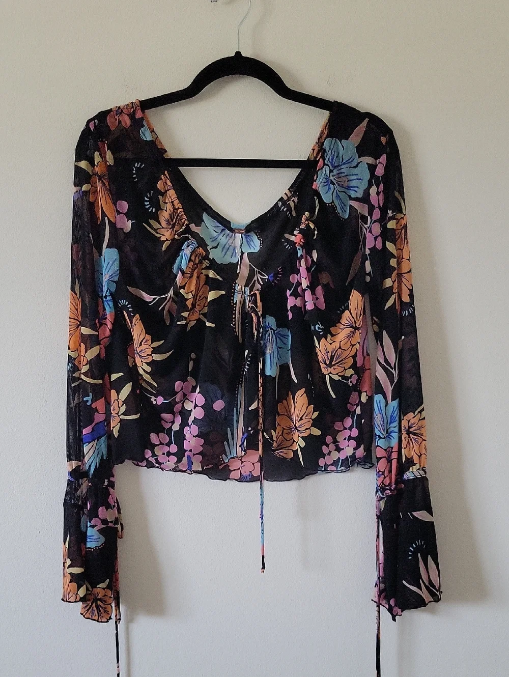 Free‎ People Of Paradise Floral Mesh Long Sleeve Top Size Small